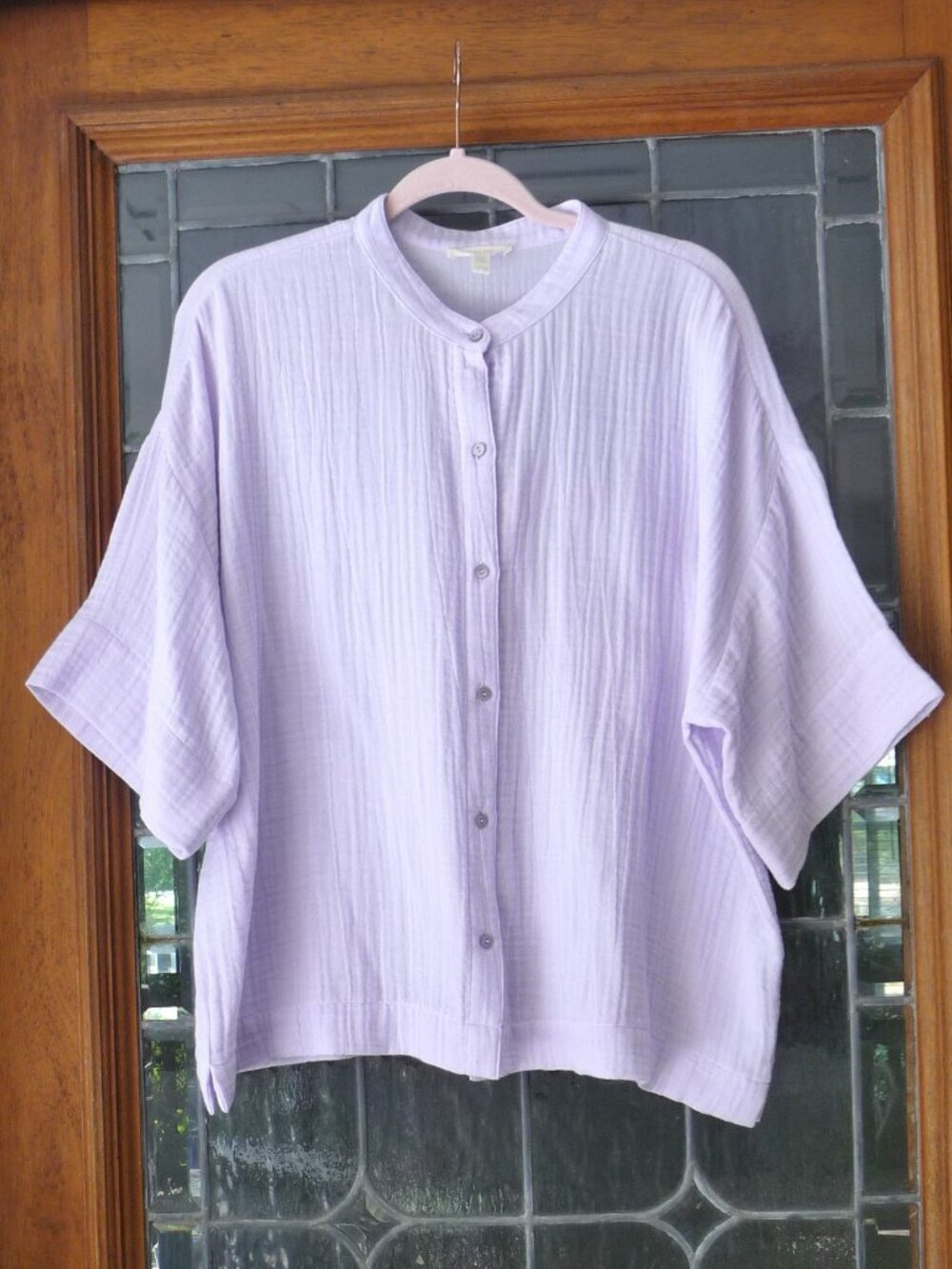 Eileen Fisher XL Organic Cotton Gauze Button Front Boxy Shirt Top